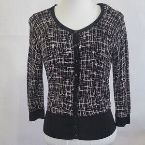 White House Black Market reversible abstract/black cardigan size small